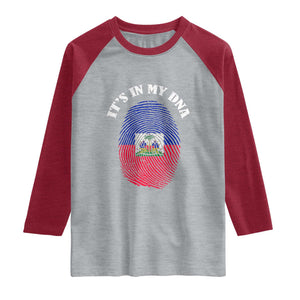 It's In My DNA Haitian Flag Fingerprint Graphic Raglan Shirt Haiti Heritage Pride TS02 Heather Gray Heather Red Print Your Wear