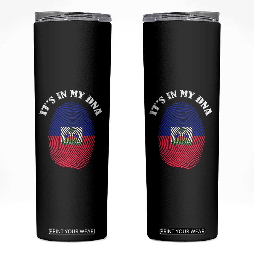 It's In My DNA Haitian Flag Fingerprint Graphic Skinny Tumbler Haiti Heritage Pride TS02 Black Print Your Wear