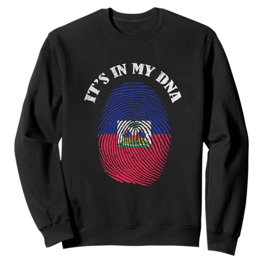 It's In My DNA Haitian Flag Fingerprint Graphic Sweatshirt Haiti Heritage Pride TS02 Black Print Your Wear
