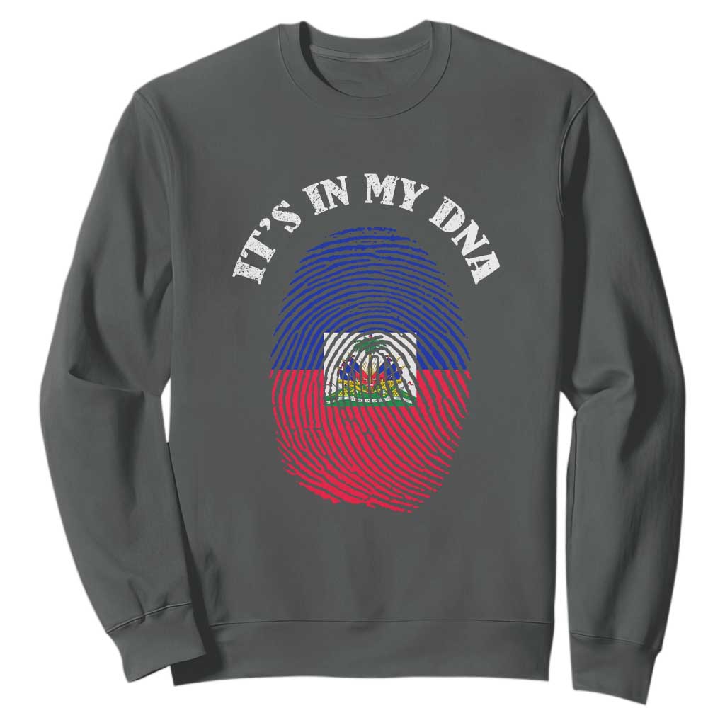 It's In My DNA Haitian Flag Fingerprint Graphic Sweatshirt Haiti Heritage Pride TS02 Dark Heather Print Your Wear