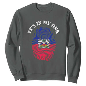 It's In My DNA Haitian Flag Fingerprint Graphic Sweatshirt Haiti Heritage Pride TS02 Dark Heather Print Your Wear