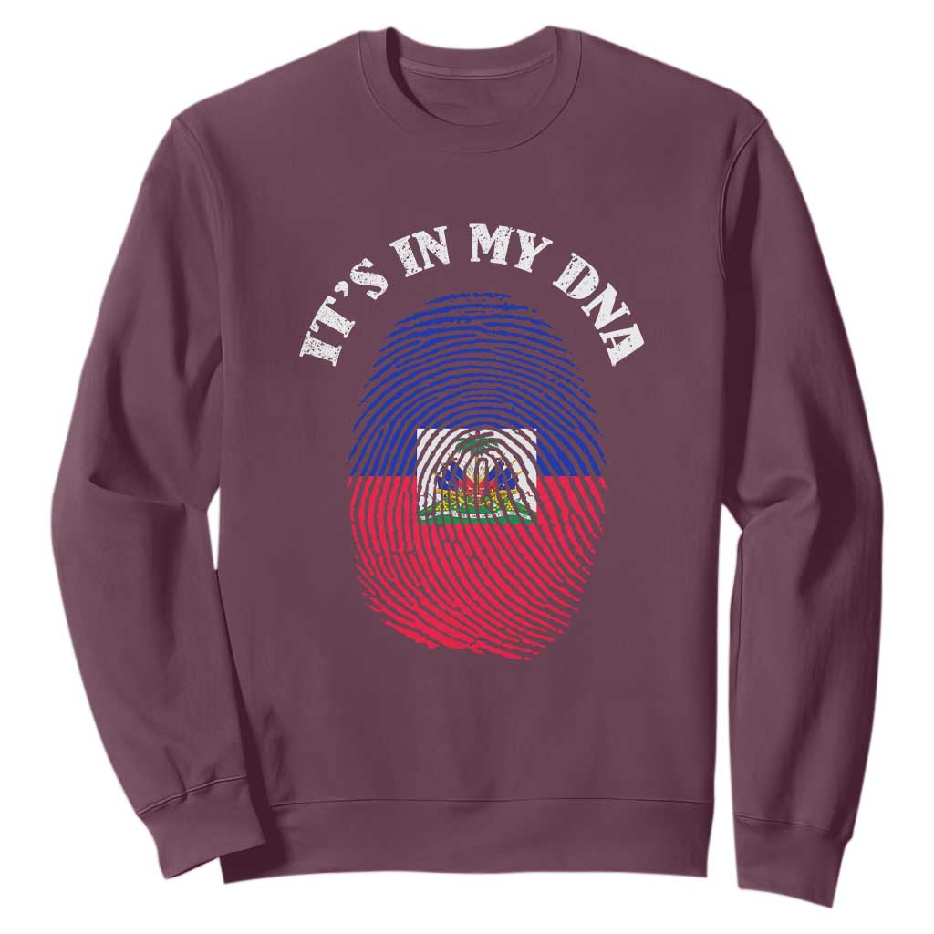 It's In My DNA Haitian Flag Fingerprint Graphic Sweatshirt Haiti Heritage Pride TS02 Maroon Print Your Wear