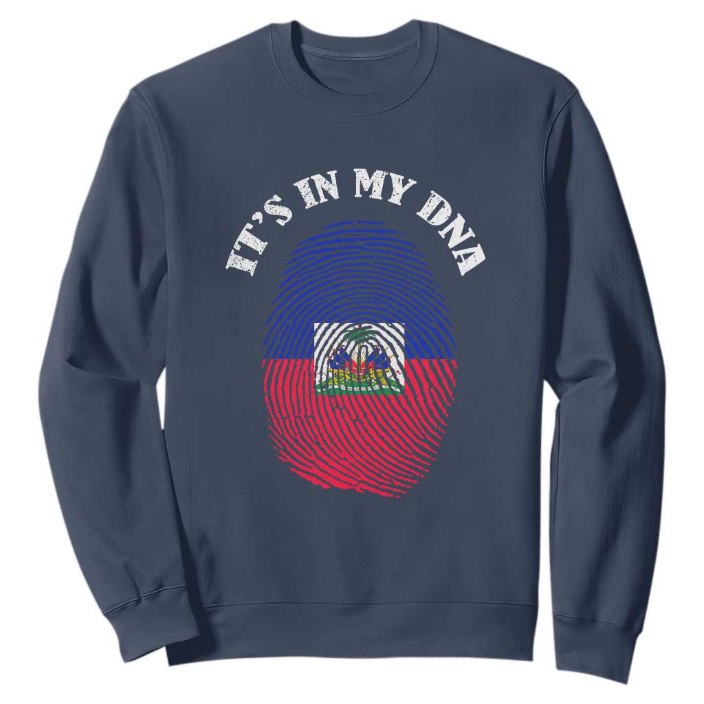 It's In My DNA Haitian Flag Fingerprint Graphic Sweatshirt Haiti Heritage Pride TS02 Navy Print Your Wear