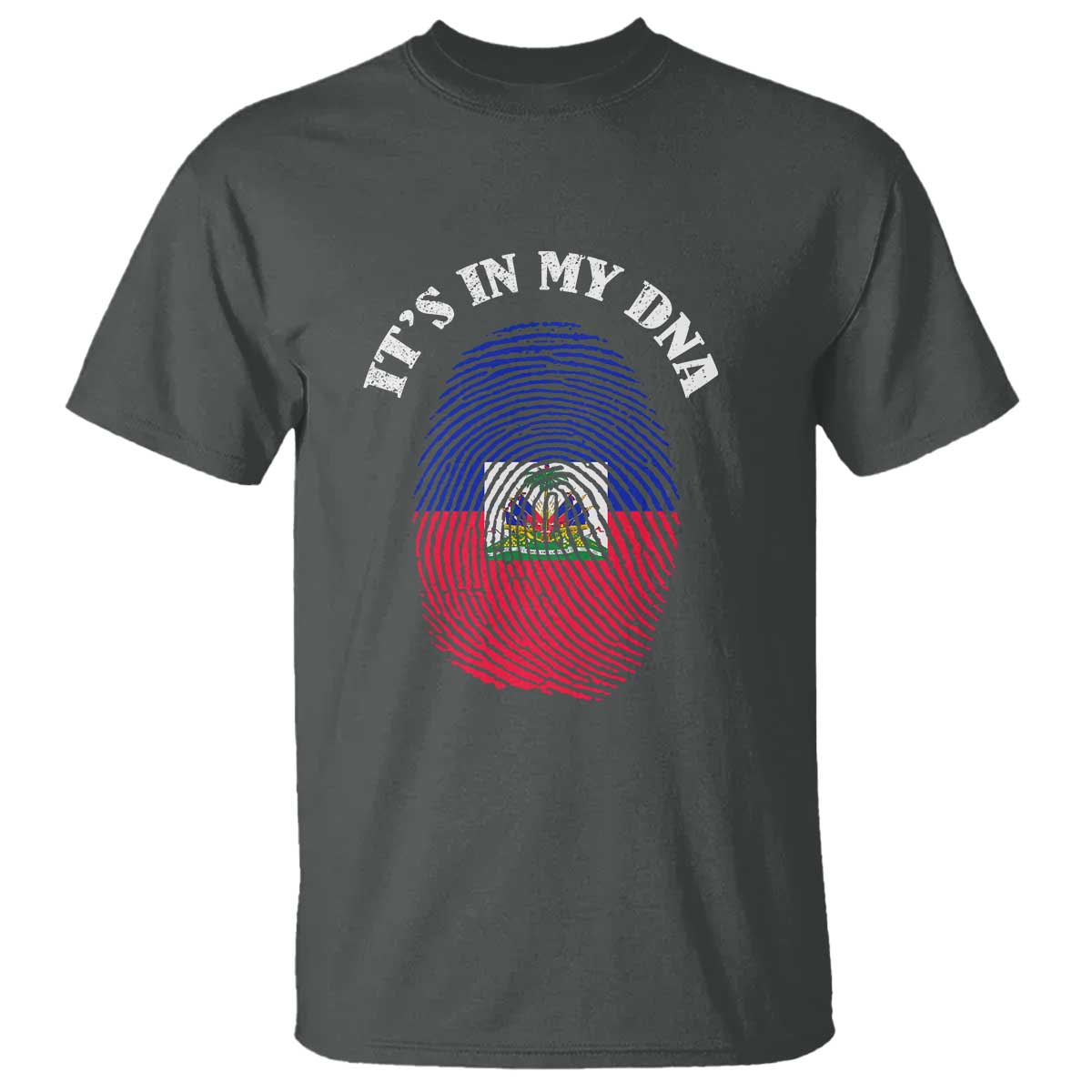It's In My DNA Haitian Flag Fingerprint Graphic T Shirt Haiti Heritage Pride TS02 Dark Heather Print Your Wear