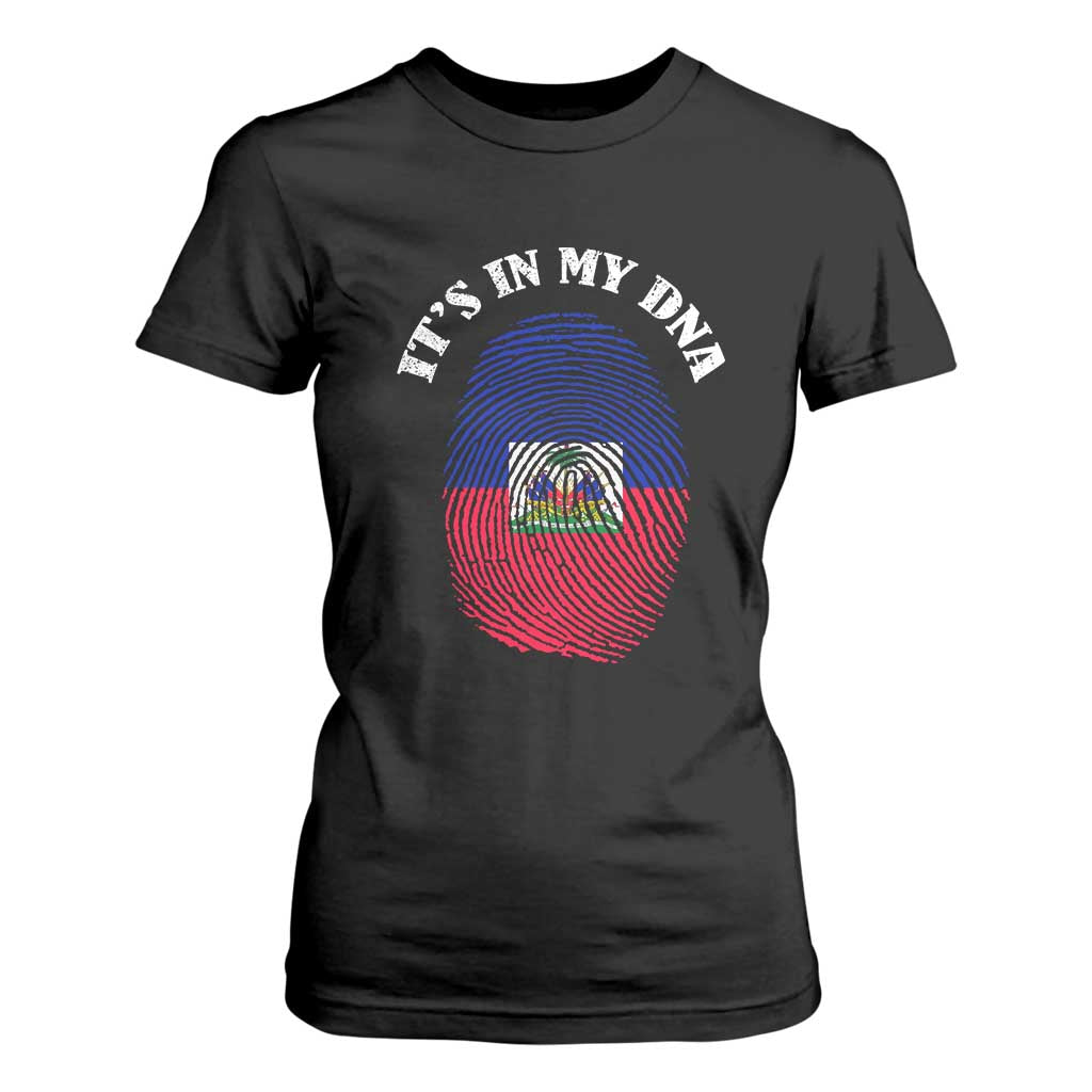 It's In My DNA Haitian Flag Fingerprint Graphic T Shirt For Women Haiti Heritage Pride TS02 Black Print Your Wear