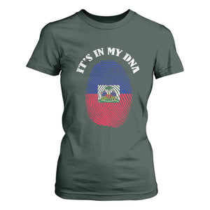 It's In My DNA Haitian Flag Fingerprint Graphic T Shirt For Women Haiti Heritage Pride TS02 Dark Forest Green Print Your Wear