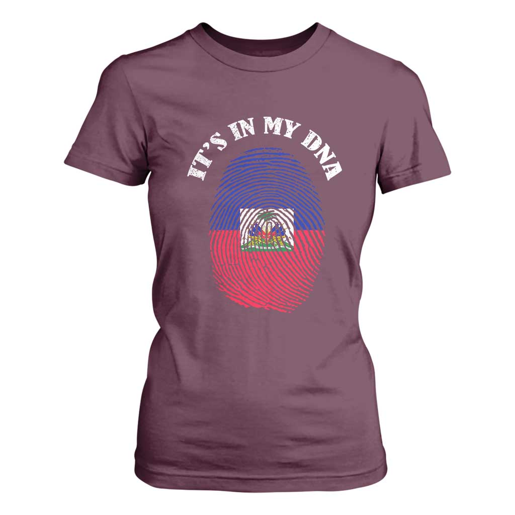 It's In My DNA Haitian Flag Fingerprint Graphic T Shirt For Women Haiti Heritage Pride TS02 Maroon Print Your Wear