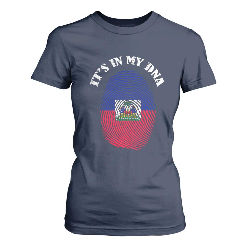 It's In My DNA Haitian Flag Fingerprint Graphic T Shirt For Women Haiti Heritage Pride TS02 Navy Print Your Wear