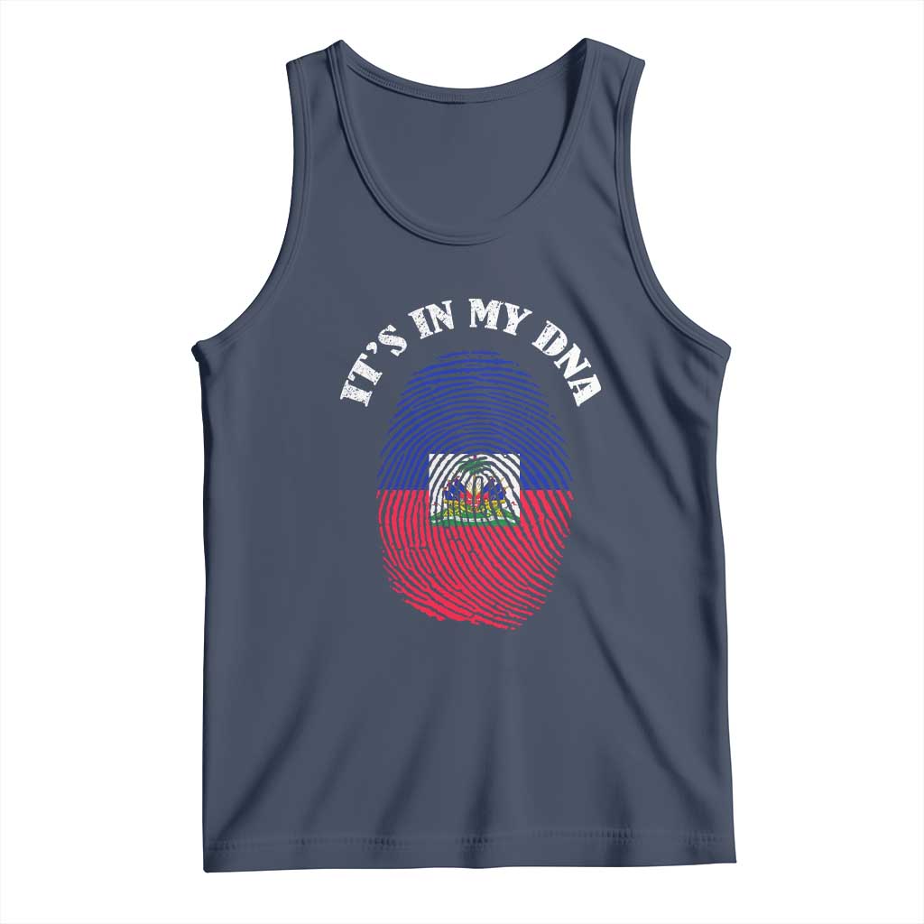 It's In My DNA Haitian Flag Fingerprint Graphic Tank Top Haiti Heritage Pride TS02 Navy Print Your Wear