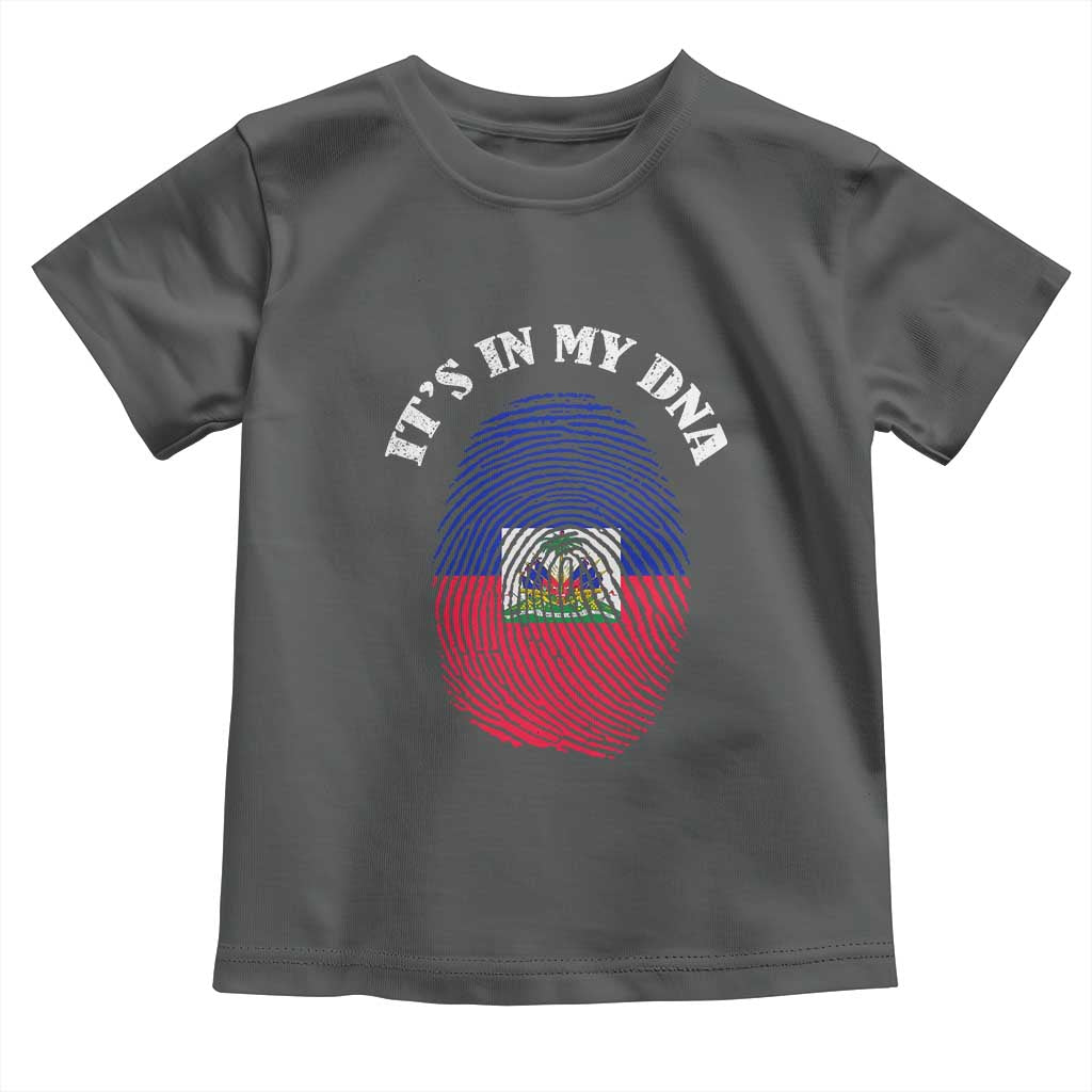 It's In My DNA Haitian Flag Fingerprint Graphic Toddler T Shirt Haiti Heritage Pride TS02 Dark Heather Print Your Wear