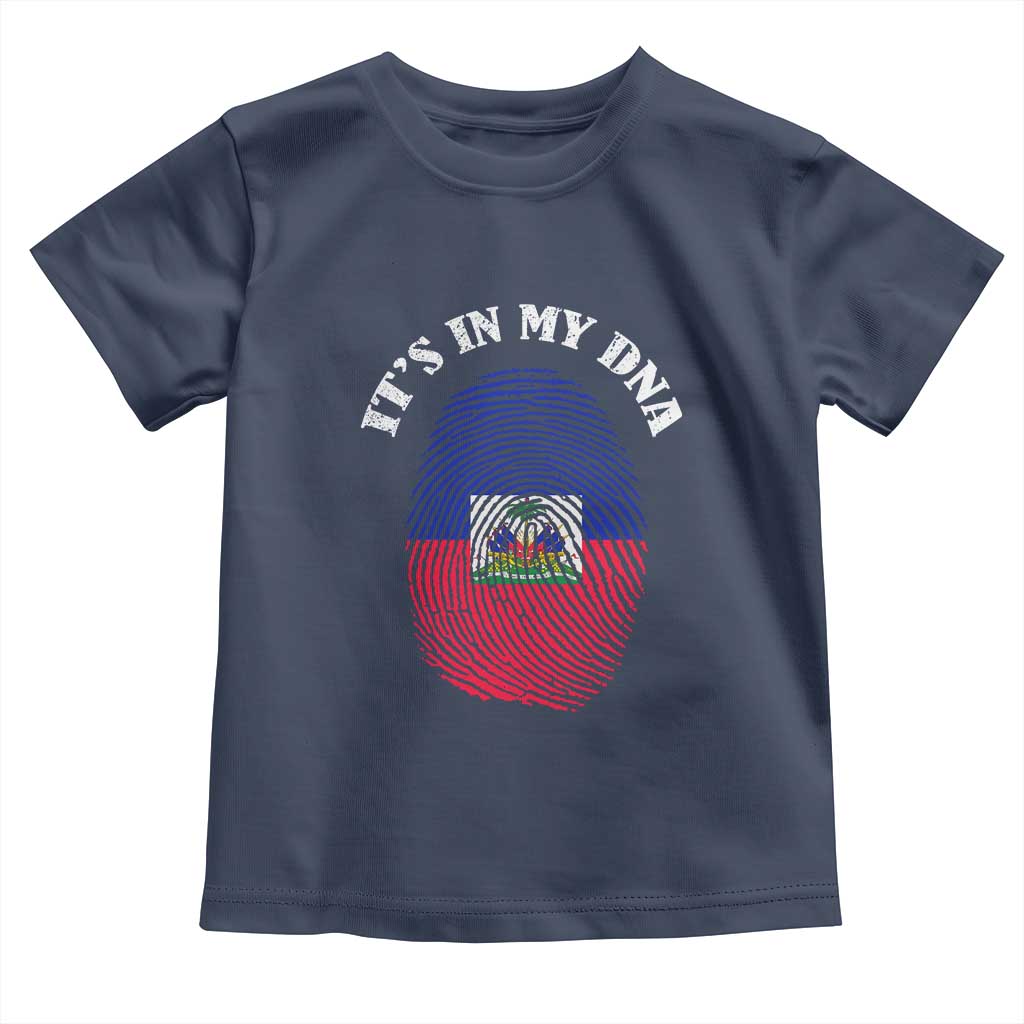 It's In My DNA Haitian Flag Fingerprint Graphic Toddler T Shirt Haiti Heritage Pride TS02 Navy Print Your Wear