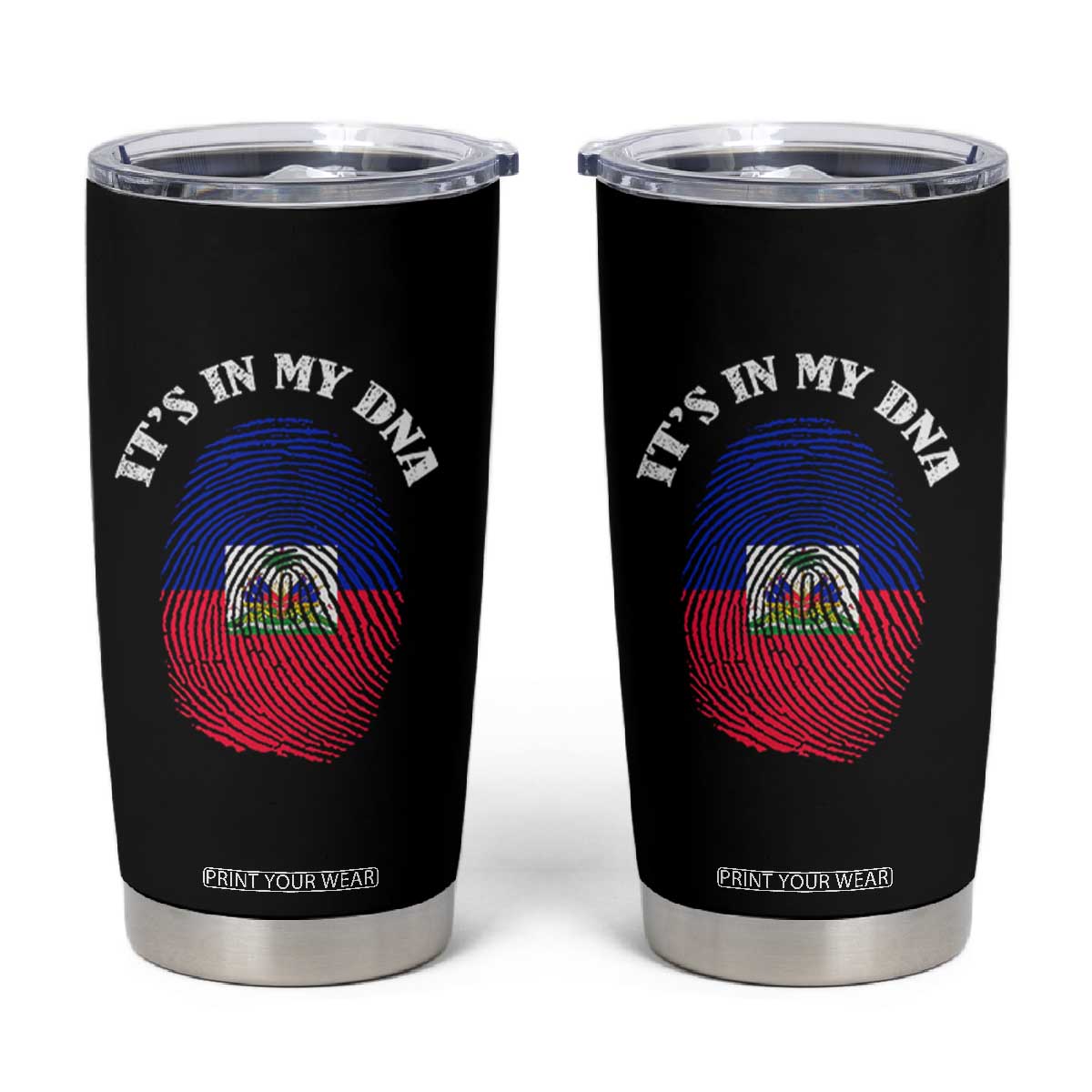 It's In My DNA Haitian Flag Fingerprint Graphic Tumbler Cup Haiti Heritage Pride TS02 Black Print Your Wear