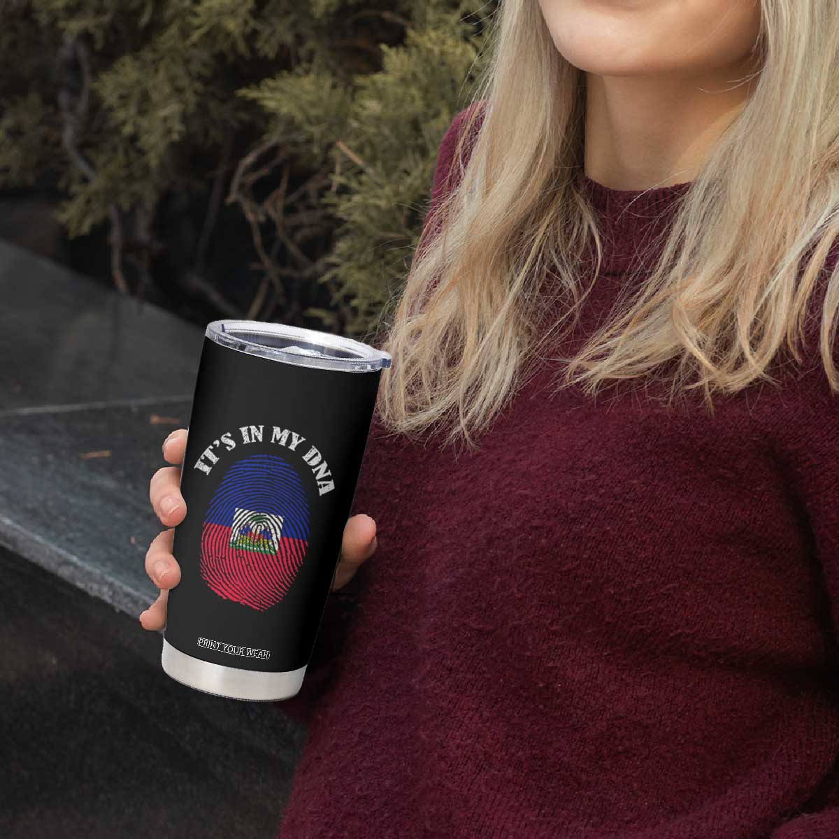 It's In My DNA Haitian Flag Fingerprint Graphic Tumbler Cup Haiti Heritage Pride TS02 Print Your Wear
