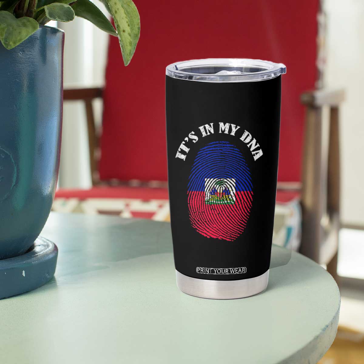 It's In My DNA Haitian Flag Fingerprint Graphic Tumbler Cup Haiti Heritage Pride TS02 Print Your Wear