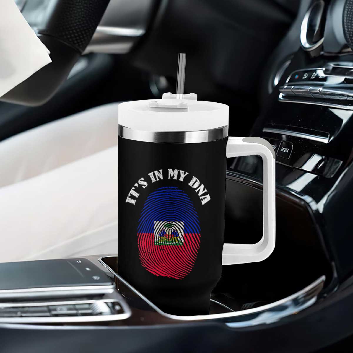 It's In My DNA Haitian Flag Fingerprint Graphic Tumbler With Handle Haiti Heritage Pride TS02 Print Your Wear