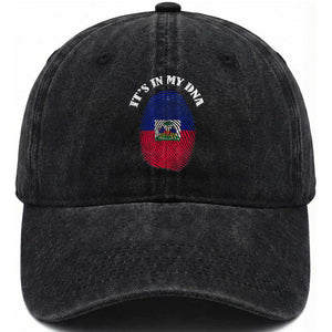 It's In My DNA Haitian Flag Fingerprint Graphic Washed Cotton Baseball Cap Haiti Heritage Pride TS02 Print Your Wear