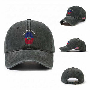 It's In My DNA Haitian Flag Fingerprint Graphic Washed Cotton Baseball Cap Haiti Heritage Pride TS02 Washed Cap Universal Fit Dark Green Print Your Wear