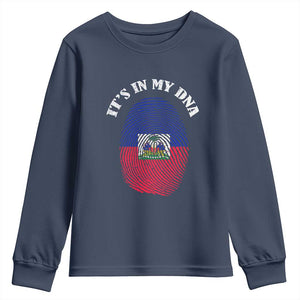 It's In My DNA Haitian Flag Fingerprint Graphic Youth Sweatshirt Haiti Heritage Pride TS02 Navy Print Your Wear