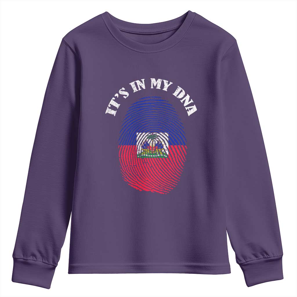 It's In My DNA Haitian Flag Fingerprint Graphic Youth Sweatshirt Haiti Heritage Pride TS02 Purple Print Your Wear