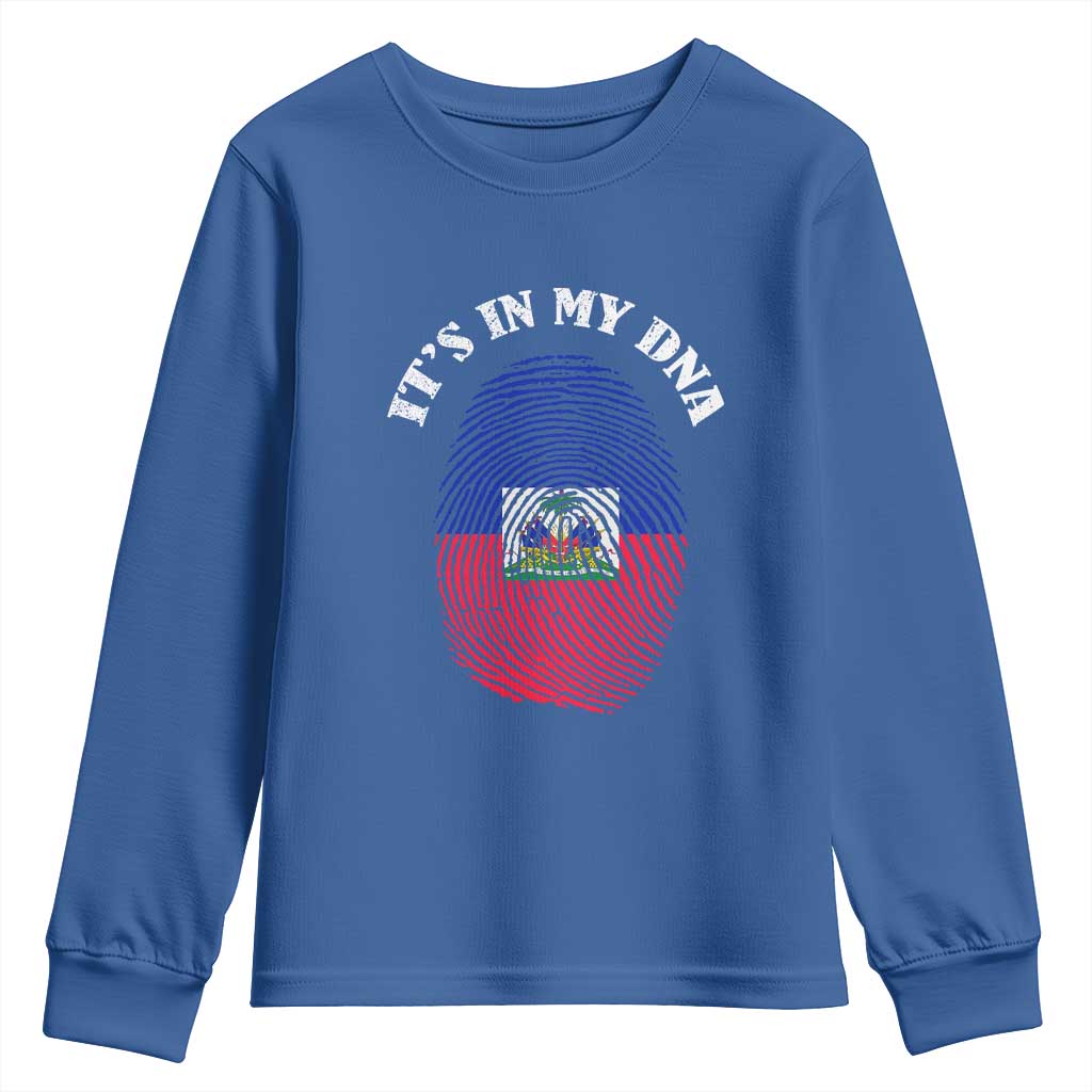 It's In My DNA Haitian Flag Fingerprint Graphic Youth Sweatshirt Haiti Heritage Pride TS02 Royal Blue Print Your Wear