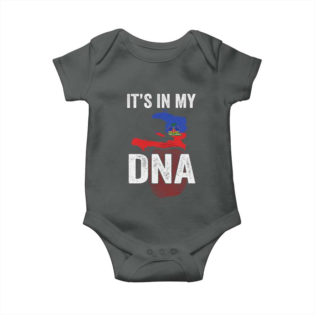 It's In My DNA Haitian Map and Fingerprint Flag Graphic Baby Onesie Haiti Heritage Pride TS02 Dark Heather Print Your Wear