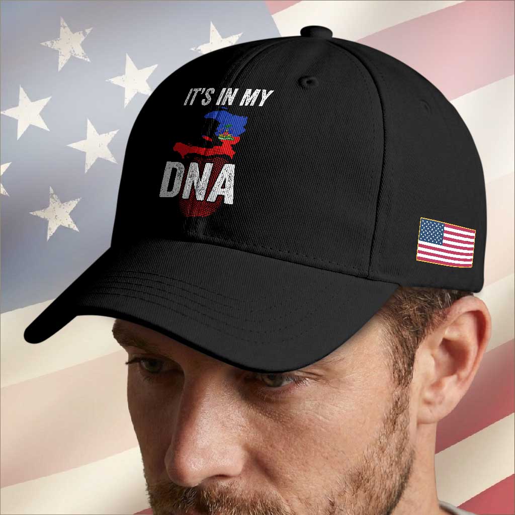 It's In My DNA Haitian Map and Fingerprint Flag Graphic Baseball Cap Haiti Heritage Pride TS02 Print Your Wear