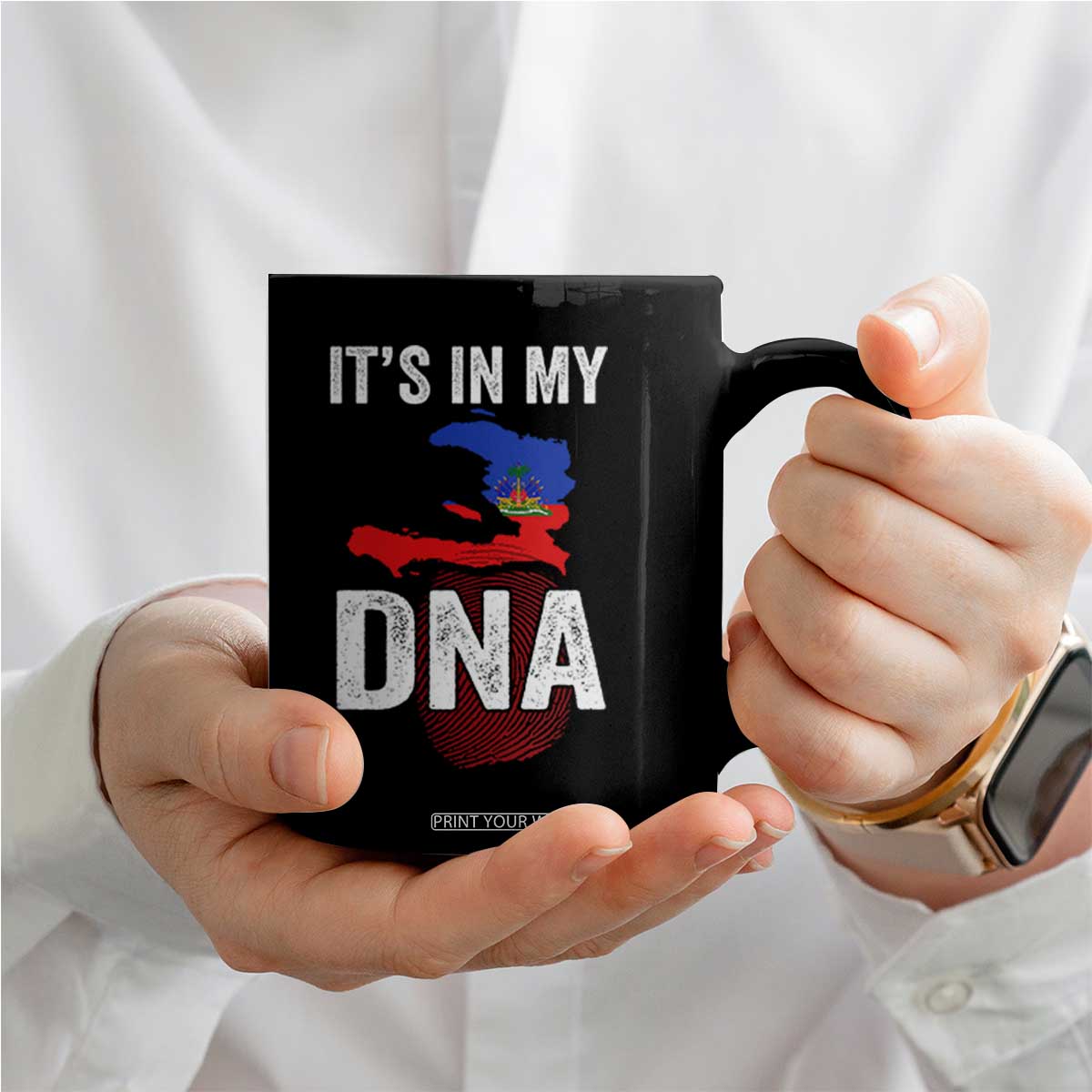 It's In My DNA Haitian Map and Fingerprint Flag Graphic Coffee Mug Haiti Heritage Pride TS02 Print Your Wear