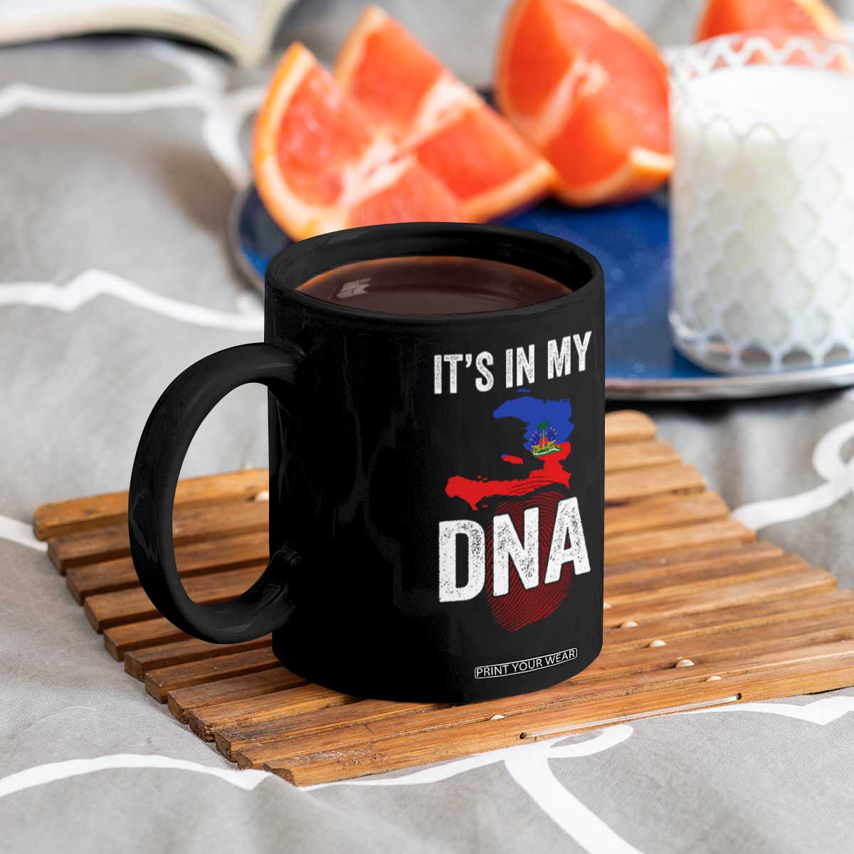 It's In My DNA Haitian Map and Fingerprint Flag Graphic Coffee Mug Haiti Heritage Pride TS02 Print Your Wear