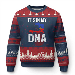 It's In My DNA Haitian Map and Fingerprint Flag Graphic Ugly Christmas Sweater Haiti Heritage Pride TS02 Navy Red Print Your Wear