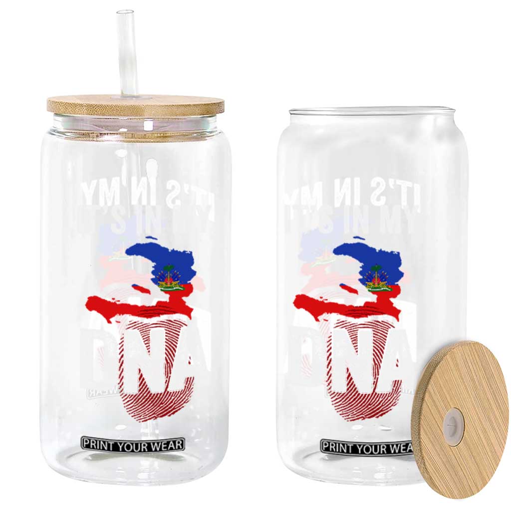 It's In My DNA Haitian Map and Fingerprint Flag Graphic Glass Can Haiti Heritage Pride TS02 Print Your Wear