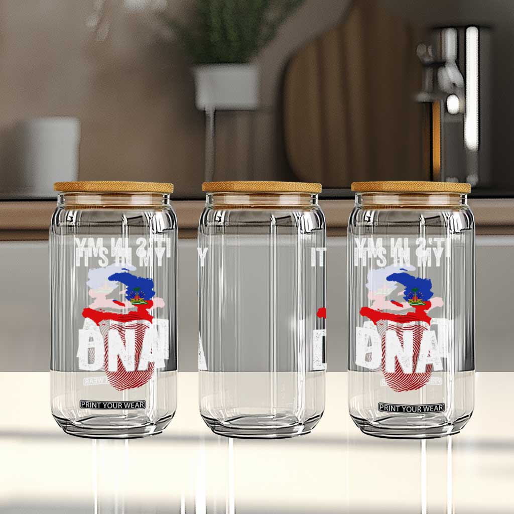 It's In My DNA Haitian Map and Fingerprint Flag Graphic Glass Can Haiti Heritage Pride TS02 Print Your Wear