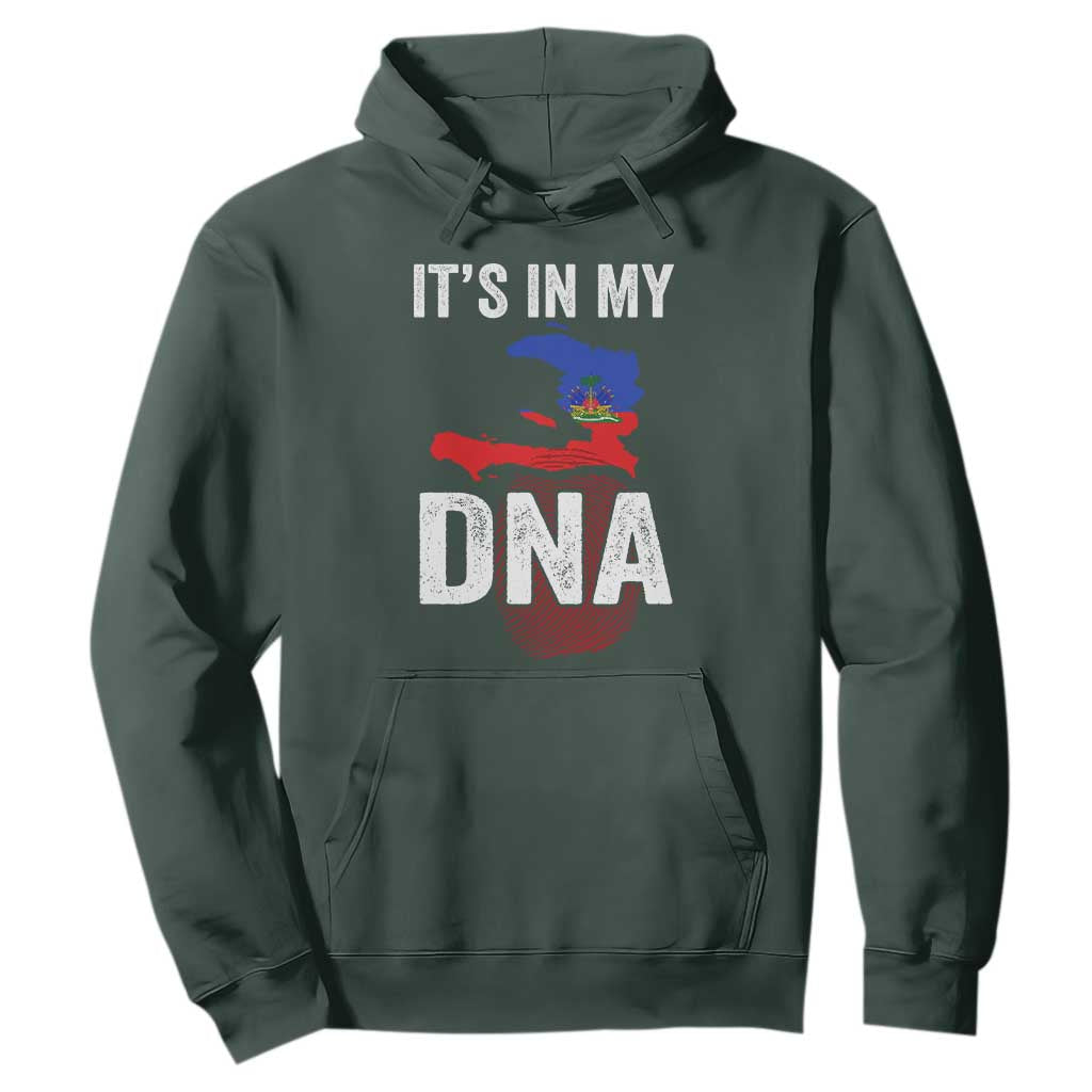 It's In My DNA Haitian Map and Fingerprint Flag Graphic Hoodie Haiti Heritage Pride TS02 Dark Forest Green Print Your Wear