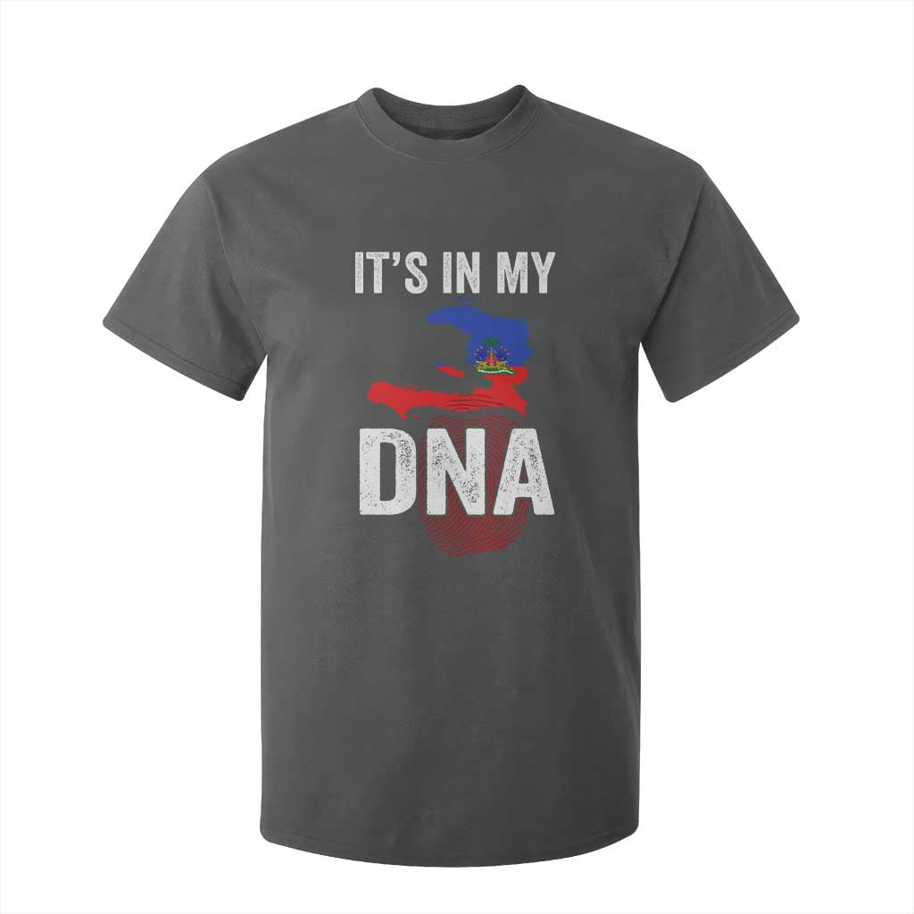 It's In My DNA Haitian Map and Fingerprint Flag Graphic T Shirt For Kid Haiti Heritage Pride TS02 Dark Heather Print Your Wear