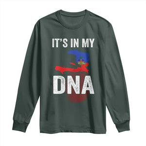 It's In My DNA Haitian Map and Fingerprint Flag Graphic Long Sleeve Shirt Haiti Heritage Pride TS02 Dark Forest Green Print Your Wear