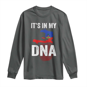 It's In My DNA Haitian Map and Fingerprint Flag Graphic Long Sleeve Shirt Haiti Heritage Pride TS02 Dark Heather Print Your Wear