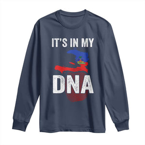 It's In My DNA Haitian Map and Fingerprint Flag Graphic Long Sleeve Shirt Haiti Heritage Pride TS02 Navy Print Your Wear