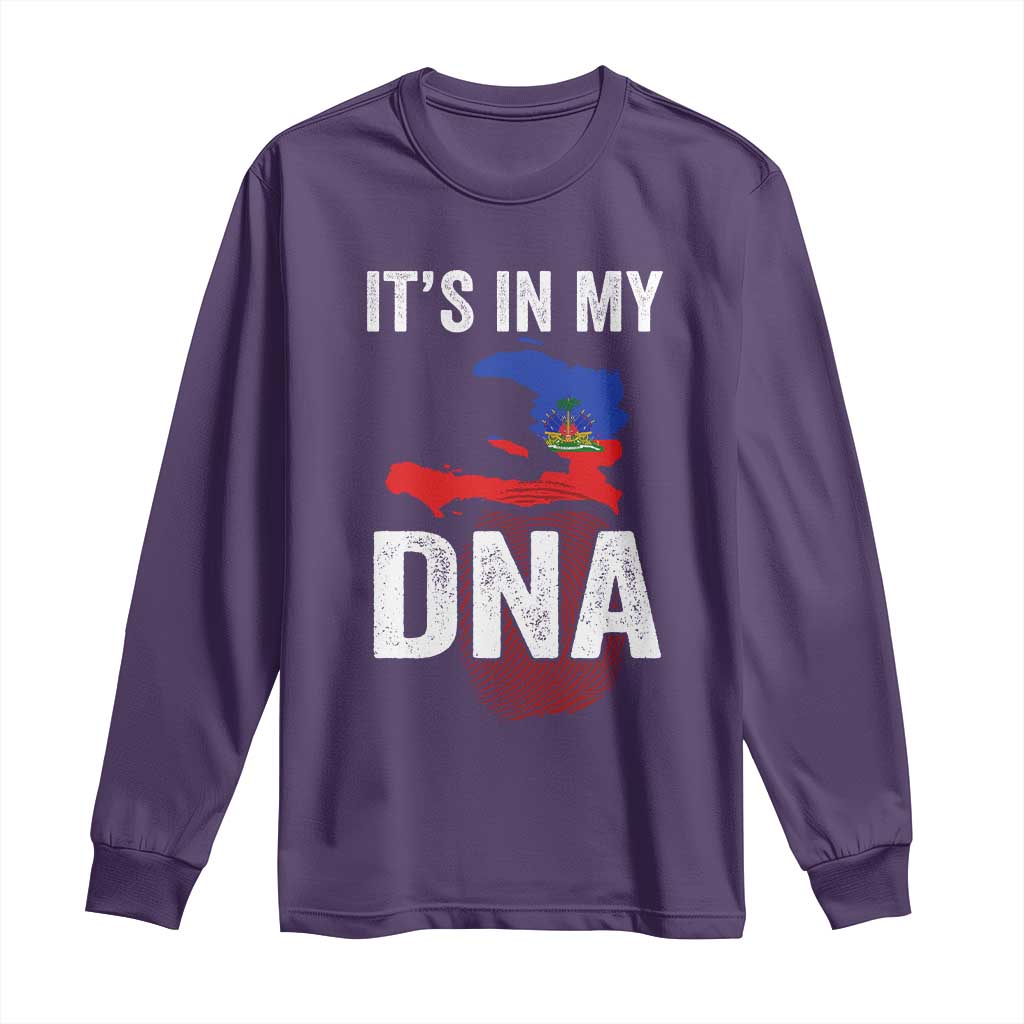 It's In My DNA Haitian Map and Fingerprint Flag Graphic Long Sleeve Shirt Haiti Heritage Pride TS02 Purple Print Your Wear