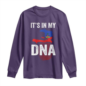 It's In My DNA Haitian Map and Fingerprint Flag Graphic Long Sleeve Shirt Haiti Heritage Pride TS02 Purple Print Your Wear