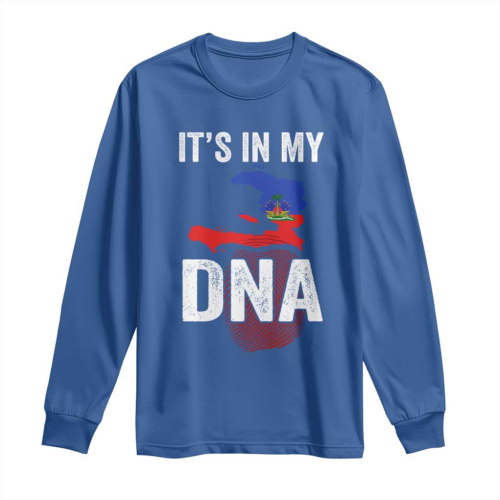 It's In My DNA Haitian Map and Fingerprint Flag Graphic Long Sleeve Shirt Haiti Heritage Pride TS02 Royal Blue Print Your Wear