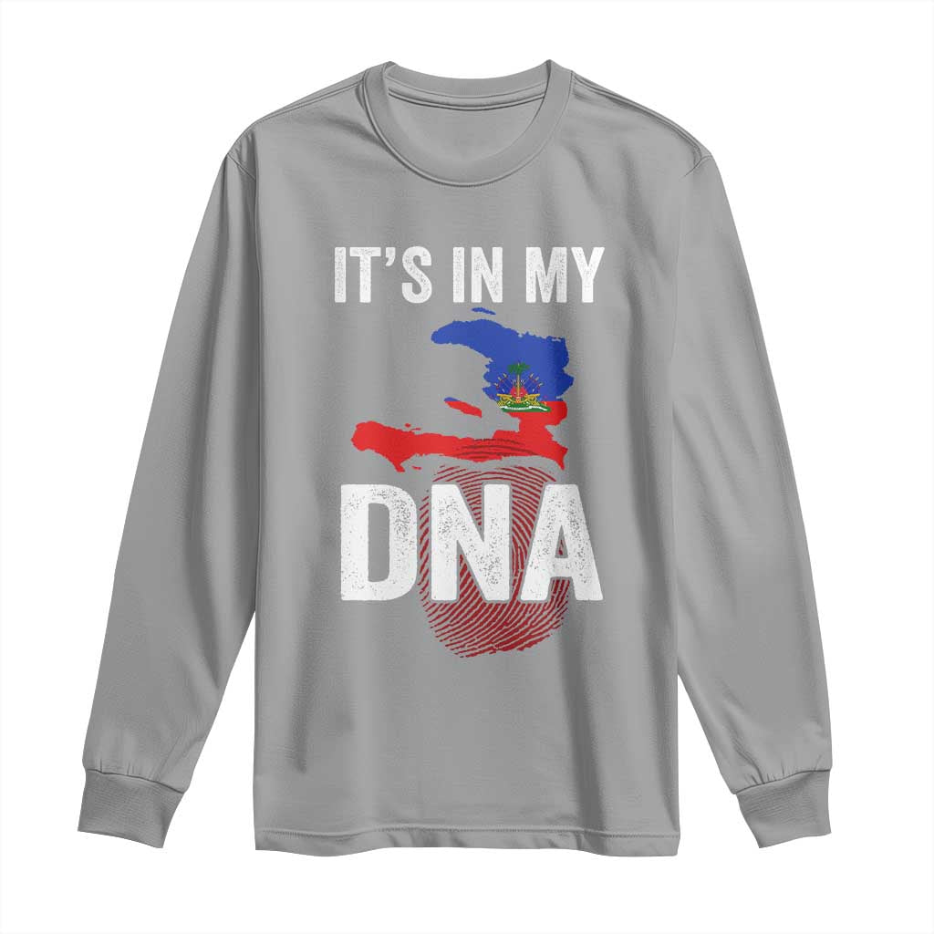 It's In My DNA Haitian Map and Fingerprint Flag Graphic Long Sleeve Shirt Haiti Heritage Pride TS02 Sport Gray Print Your Wear
