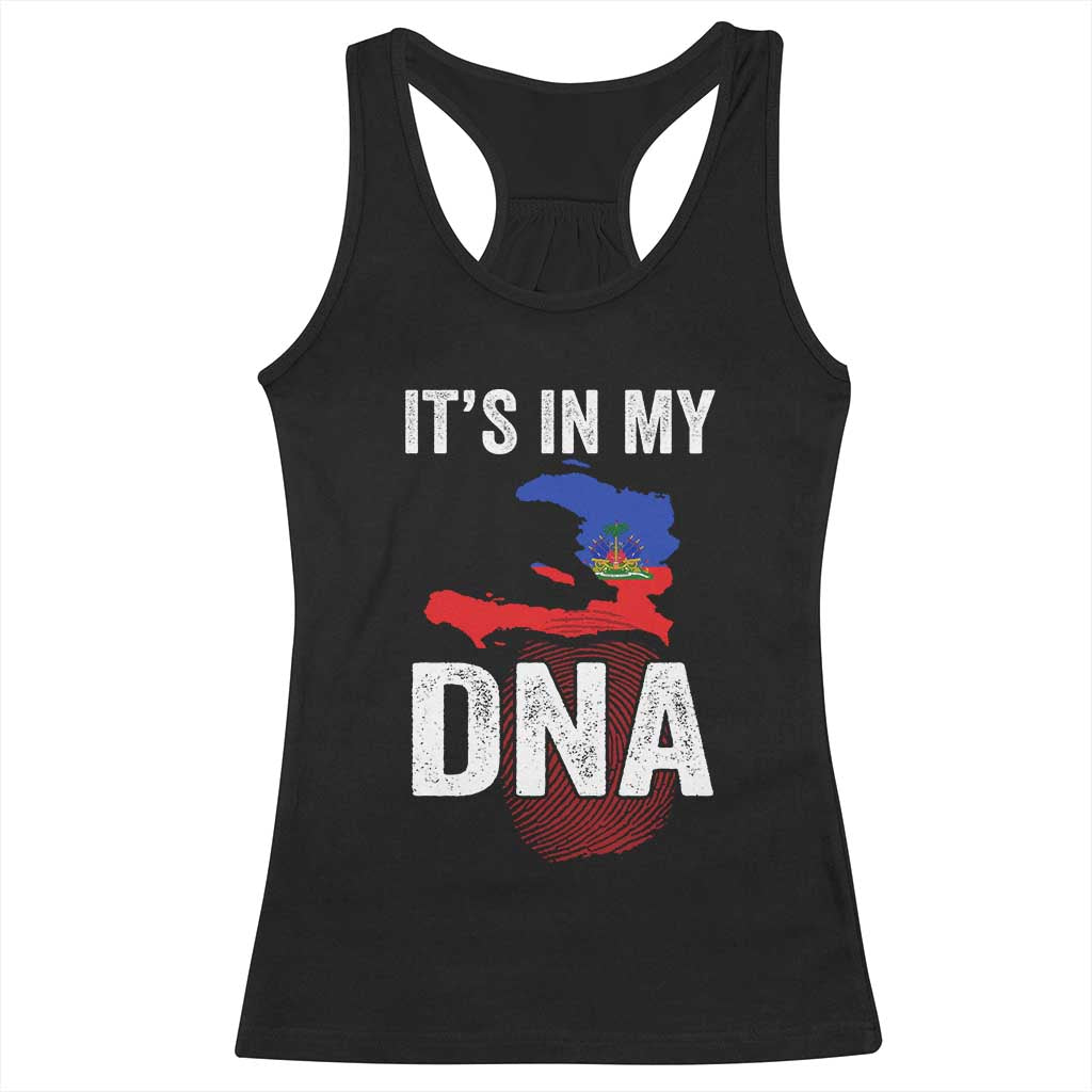 It's In My DNA Haitian Map and Fingerprint Flag Graphic Racerback Tank Top Haiti Heritage Pride TS02 Black Print Your Wear