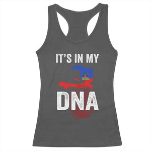 It's In My DNA Haitian Map and Fingerprint Flag Graphic Racerback Tank Top Haiti Heritage Pride TS02 Dark Heather Print Your Wear
