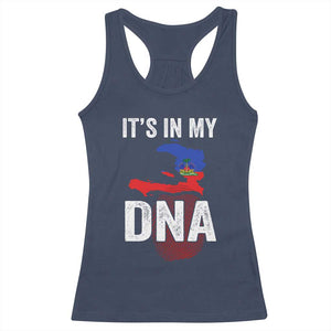 It's In My DNA Haitian Map and Fingerprint Flag Graphic Racerback Tank Top Haiti Heritage Pride TS02 Navy Print Your Wear