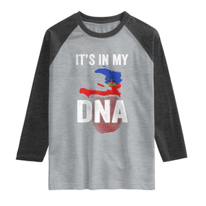 It's In My DNA Haitian Map and Fingerprint Flag Graphic Raglan Shirt Haiti Heritage Pride TS02 Heather Gray Heather Charcoal Print Your Wear