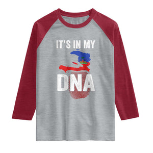 It's In My DNA Haitian Map and Fingerprint Flag Graphic Raglan Shirt Haiti Heritage Pride TS02 Heather Gray Heather Red Print Your Wear