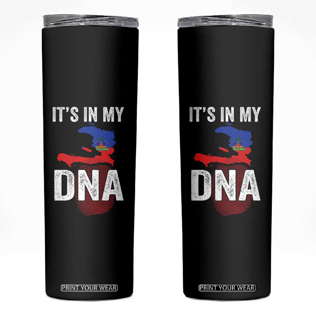 It's In My DNA Haitian Map and Fingerprint Flag Graphic Skinny Tumbler Haiti Heritage Pride TS02 Black Print Your Wear