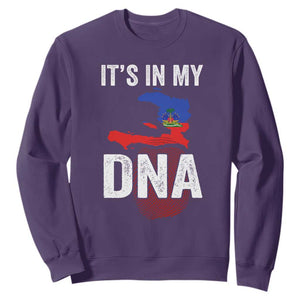 It's In My DNA Haitian Map and Fingerprint Flag Graphic Sweatshirt Haiti Heritage Pride TS02 Purple Print Your Wear