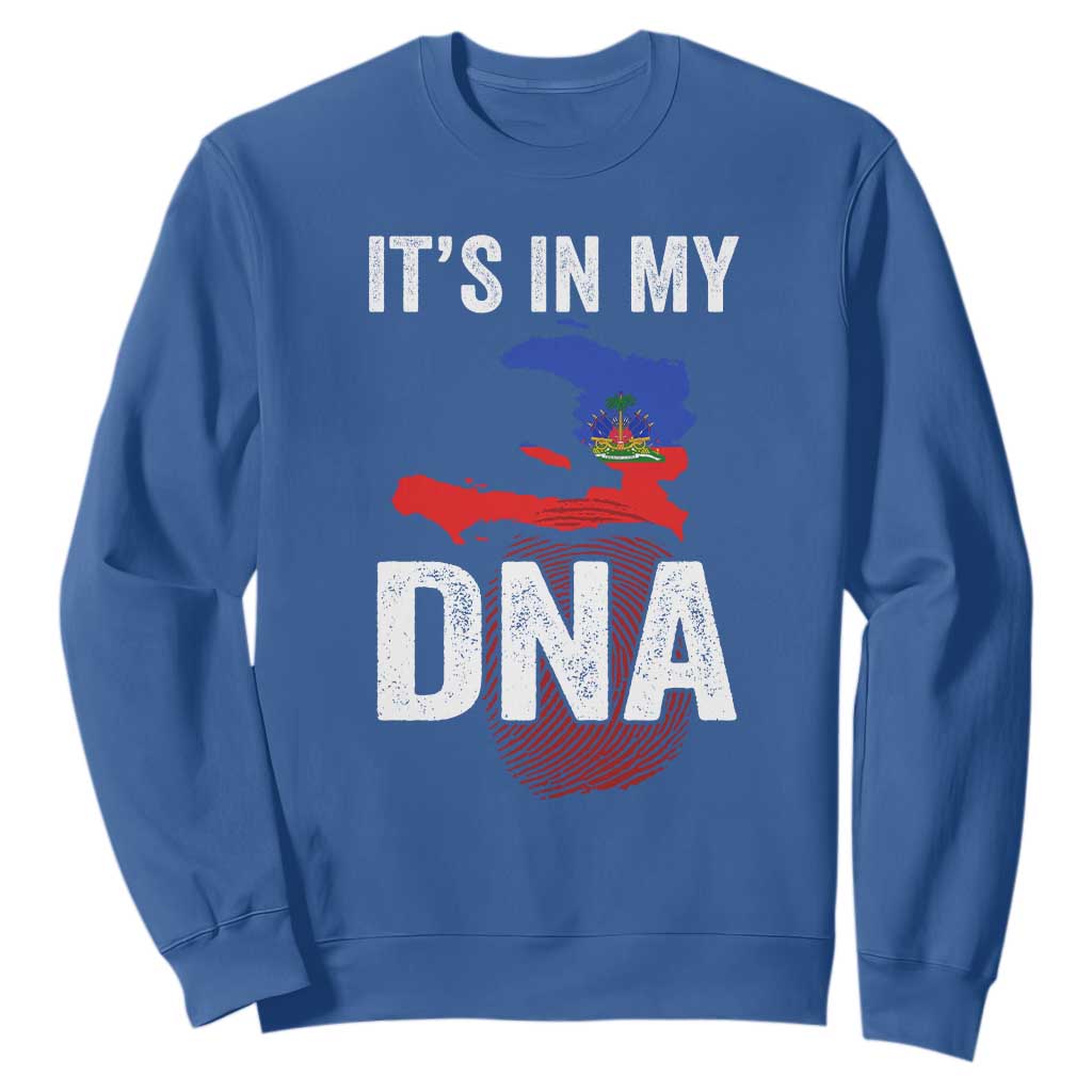 It's In My DNA Haitian Map and Fingerprint Flag Graphic Sweatshirt Haiti Heritage Pride TS02 Royal Blue Print Your Wear