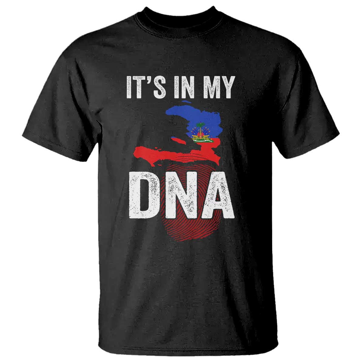 It's In My DNA Haitian Map and Fingerprint Flag Graphic T Shirt Haiti Heritage Pride TS02 Black Print Your Wear
