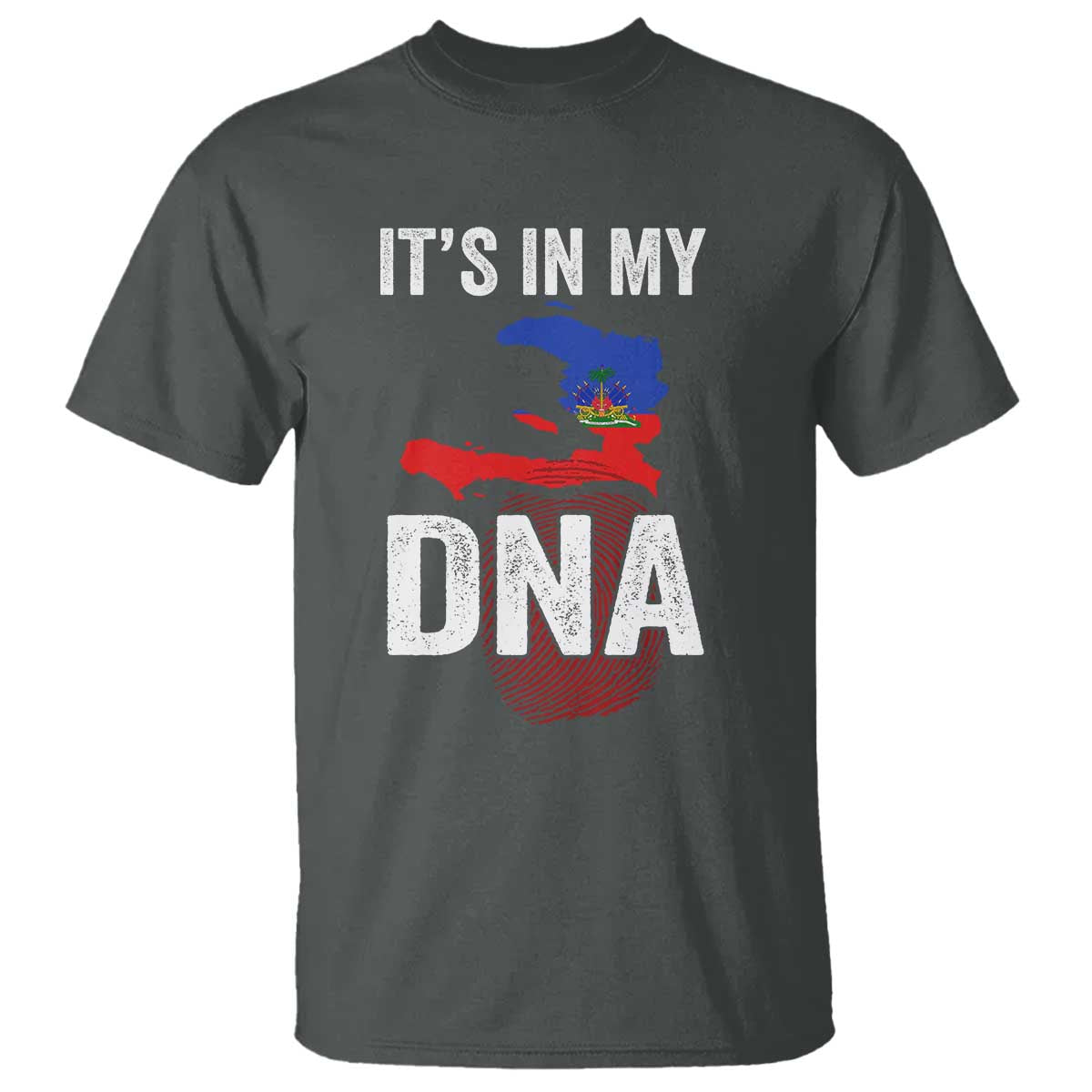 It's In My DNA Haitian Map and Fingerprint Flag Graphic T Shirt Haiti Heritage Pride TS02 Dark Heather Print Your Wear